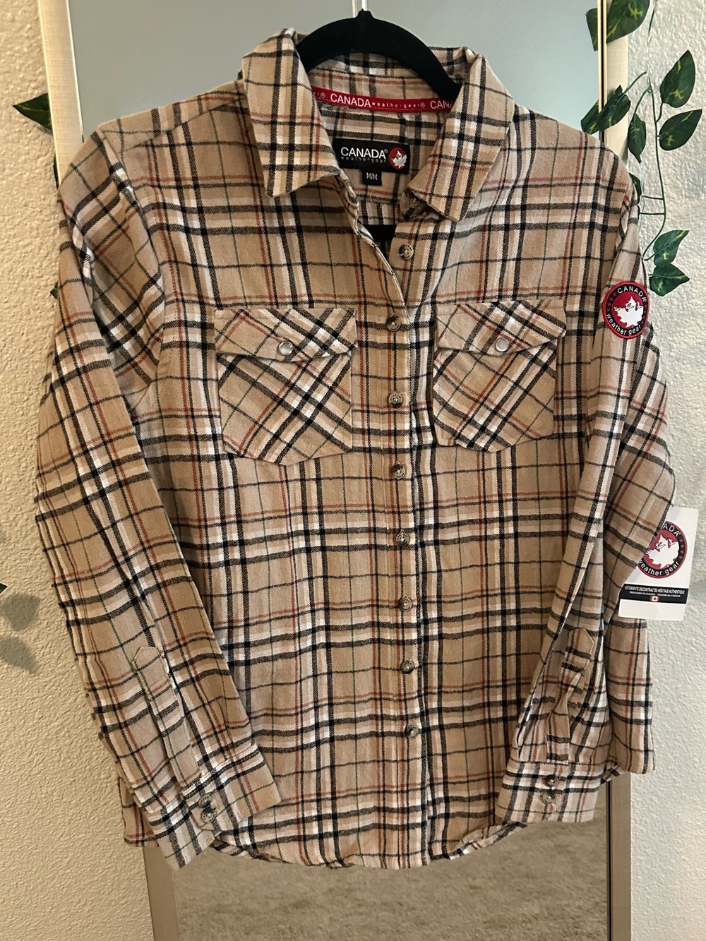 CANADA Plaid Button-Up Shirt Jacket in Beige